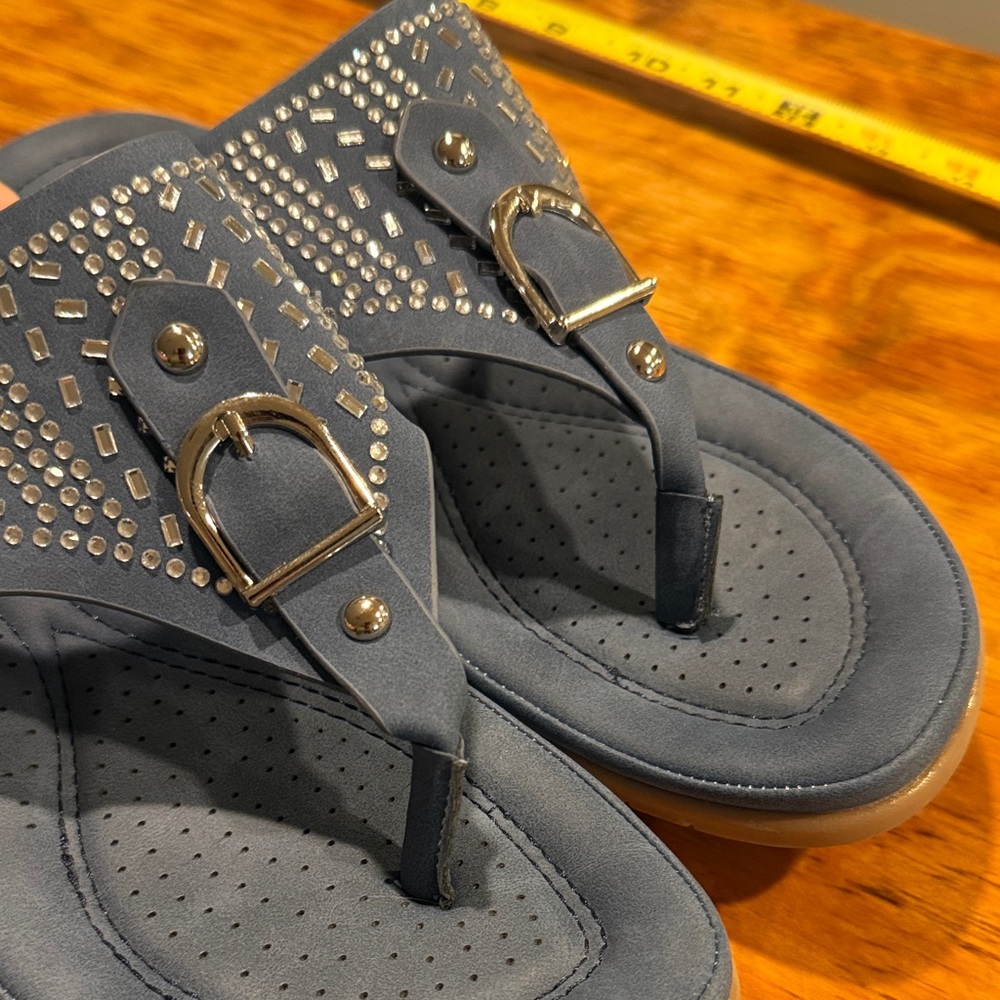 Women's Blue Embellished Thong Sandals